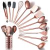 Copper Kitchen Utensils Set; 13 Pieces Stainless Steel Cooking Utensils Set With Titanium Rose Gold Plating; Non-Stick Kitchen Tools Set With Holder