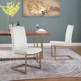 Dining Chairs Set of 2; Modern White Side Dining Room Chairs; Kitchen Chairs with Velvet Upolstered Seat High Back and Sturdy Gold Legs; Chairs for Di