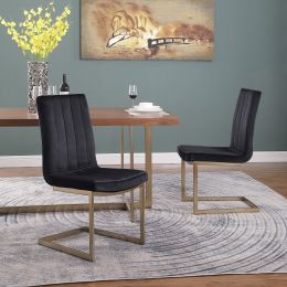 Dining Chairs Set of 2; Modern Black Side Dining Room Chairs; Kitchen Chairs with Velvet Upolstered Seat High Back and Sturdy Gold Legs; Chairs for Di