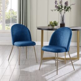 Velvet Seat Chair with Metal Legs for Kitchen Dining Room; Pack of 2. Blue