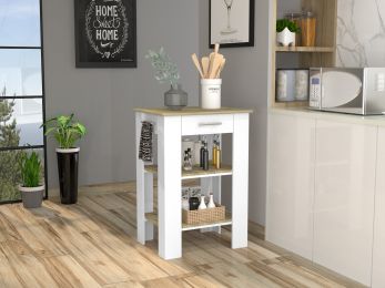 Rockaway 1-Drawer 2-Shelf Kitchen Island White and Light Oak