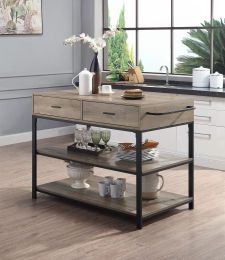 Macaria Kitchen Island; Rustic Oak &amp; Black Finish AC00403