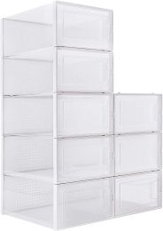 Foldable Shoe Box; Stackable Clear Shoe Storage Box - Storage Bins Shoe Container Organizer; 8 Pack; White