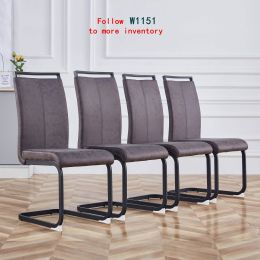 Modern Dining Chairs; PU Faux Leather High Back Upholstered Side Chair with C-shaped Tube Chrome Metal Legs for Dining Room Kitchen Vanity Patio Club