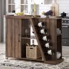 TREXM Kitchen Island Cart on Wheels with Adjustable Shelf and 5 Wine Holders; Storage Cart for Dining Room; Kitchen (Brown)