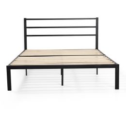 Vintage Style Metal Bed Frame iron bed Heavy Duty Steel Slabs Queen Size - black