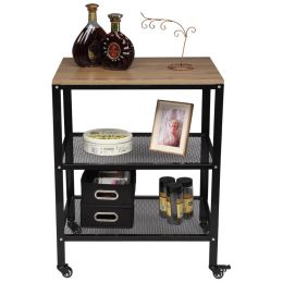 3-Tier Kitchen Microwave Cart, Rolling Kitchen Utility Cart, Standing Bakers Rack Storage Cart with Metal Frame for Living Room Gray RT