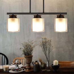 3 lights industrial kitchen island lighting; glass linear chandelier; kitchen island living room pendant light