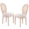 French Country Dining Chair Set of 2;  Flannel Upholstered Dining Chair;  Farmhouse Fabric Seat;  Oval Side Chair with Round Back;  Solid Wood Legs fo