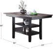 1pc Cunter Height Dining Table Dark Coffee Finish Kitchen Breakfast Dining Room Furniture Table w 2x Storage Shelve Rubber wood