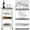 Rolling Kitchen Trolley Cart Steel White Top Removable Tray W/Storage Basket &Drawers