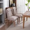 Wing Back Tufted Botton Upholstered Fabric Dining Chairs Set of 2; High Back Farmhouse Kitchen Dining Chairs with Nailheads; Cream