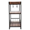 3-Tier Industrial Bar Serving Cart; Mobile Kitchen Storage Cart with Casters and Removable Tray; Wood Metal Serving Trolley for Home Dining Room; Brow