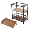 3-Tier Industrial Bar Serving Cart; Mobile Kitchen Storage Cart with Casters and Removable Tray; Wood Metal Serving Trolley for Home Dining Room; Brow