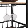 3-Tier Industrial Bar Serving Cart; Mobile Kitchen Storage Cart with Casters and Removable Tray; Wood Metal Serving Trolley for Home Dining Room; Brow