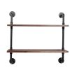 2-Tier Industrial Wall-Mounted Pipe Shelf with Metal Frame;  Safe and Sturdy