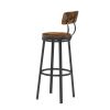 Swivel bar stool set of 2 with backrest;  industrial style;  metal frame;  29.5'' high.(Rustic Brown;  13.4''w x 40.5''h)