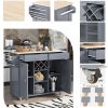 K&amp;K Store Kitchen Island Cart with Two Storage Cabinets and Four Locking Wheels; Wine Rack; Two Drawers; Spice Rack; Towel Rack (Grey Blue)