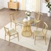 5 Pieces Round Tempered Glass Top Dining Table and Metal Dining Chair for Kitchen;  Living Room and Dining Room (Table + 4 Chairs)