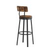 Swivel bar stool set of 2 with backrest;  industrial style;  metal frame;  29.5'' high.(Rustic Brown;  13.4''w x 40.5''h)