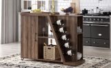 TREXM Kitchen Island Cart on Wheels with Adjustable Shelf and 5 Wine Holders; Storage Cart for Dining Room; Kitchen (Brown)