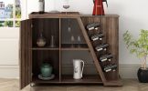 TREXM Kitchen Island Cart on Wheels with Adjustable Shelf and 5 Wine Holders; Storage Cart for Dining Room; Kitchen (Brown)