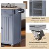 K&amp;K Store Kitchen Island Cart with Two Storage Cabinets and Four Locking Wheels; Wine Rack; Two Drawers; Spice Rack; Towel Rack (Grey Blue)