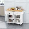 Kitchen Island Cart with Two Storage Cabinets and Two Locking Wheels; 43.31 Inch Width; 4 Door Cabinet and Two Drawers; Spice Rack; Towel Rack (White)