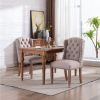 Wing Back Tufted Botton Upholstered Fabric Dining Chairs Set of 2; High Back Farmhouse Kitchen Dining Chairs with Nailheads; Cream