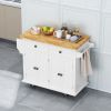 Kitchen Island Cart with Two Storage Cabinets and Two Locking Wheels; 43.31 Inch Width; 4 Door Cabinet and Two Drawers; Spice Rack; Towel Rack (White)