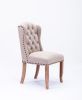 Wing Back Tufted Botton Upholstered Fabric Dining Chairs Set of 2; High Back Farmhouse Kitchen Dining Chairs with Nailheads; Cream