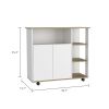 Paprika Kitchen Cart; Four Casters ; Four Open Shelves; Double Door Cabinet -Light Oak / White