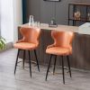 Counter Height 25&quot; Modern Leathaire Fabric bar chairs; 180&deg; Swivel Bar Stool Chair for Kitchen; Tufted Gold Nailhead Trim Bar Stools with Met