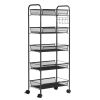 5 Tiers Storage Rack Trolley Home Kitchen Organizer Utility Basket Black