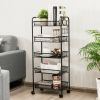 5 Tiers Storage Rack Trolley Home Kitchen Organizer Utility Basket Black