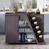 TREXM Kitchen Island Cart on Wheels with Adjustable Shelf and 5 Wine Holders; Storage Cart for Dining Room; Kitchen (Espresso)