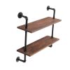 2-Tier Industrial Wall-Mounted Pipe Shelf with Metal Frame;  Safe and Sturdy