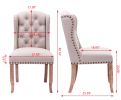 Wing Back Tufted Botton Upholstered Fabric Dining Chairs Set of 2; High Back Farmhouse Kitchen Dining Chairs with Nailheads; Cream