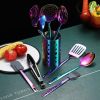 Rainbow Kitchen Utensils Set; 13-Piece Stainless Steel Cooking Utensils Set; Rainbow Cookware Kitchen Set With Utensil Holder For Non-Stick