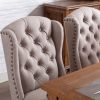 Wing Back Tufted Botton Upholstered Fabric Dining Chairs Set of 2; High Back Farmhouse Kitchen Dining Chairs with Nailheads; Cream