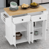 Kitchen Island Cart with Two Storage Cabinets and Two Locking Wheels; 43.31 Inch Width; 4 Door Cabinet and Two Drawers; Spice Rack; Towel Rack (White)