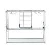 Bar Serving Cart with Glass Holder and Wine Rack, 3-Tier Kitchen Trolley with Tempered Glass Shelves and Chrome-Finished Metal Frame, Mobile Wine Cart