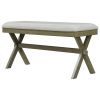 TOPMAX Farmhouse Rustic Wood Kitchen Upholstered Dining Bench; Gray Green