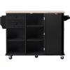 K&K kitchen island cart with Spice Rack; Towel Rack & Drawer; Rubber wood desktop; 5 wheels including 4 lockable wheels; 52.8inch width (Black)