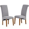 Set of 2 Uphostered Kitchen Dining Chairs w/Wood Legs; Padded Seat; Linen Fabric; Nails; Dining Chairs; Ideal for Dining Room; Kitchen; Living Room