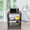 3-Tier Kitchen Microwave Cart, Rolling Kitchen Utility Cart, Standing Bakers Rack Storage Cart with Metal Frame for Living Room Gray RT