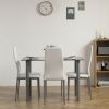 5-piece dining table set; equipped with 1 black wrapped glass dining table and 4 PVC white chairs; suitable for kitchen and dining room (this product