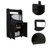 Kira Kitchen Kart; Double Door Cabinet; One Open Shelf; Two Interior Shelves -Black