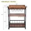 3-Tier Industrial Bar Serving Cart; Mobile Kitchen Storage Cart with Casters and Removable Tray; Wood Metal Serving Trolley for Home Dining Room; Brow