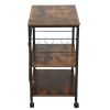 Wood Kitchen Cart with 3-Tier Storage Space; Movable Microwave Stand with 10 Hooks - Brown and Frosted Black